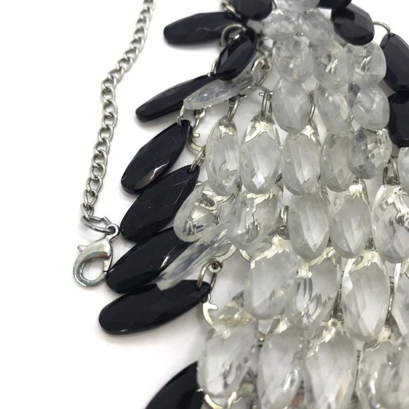 Chain Black Clear Tear Drop Beads Fringe Necklace 20” BIB Statement - Picture 5 of 9